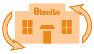 building exterior with arrows